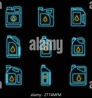 Jeu d'icônes d'huile moteur moderne. Contour ensemble d'icônes de vecteur d'huile moteur moderne couleur néon sur noir Illustration de Vecteur