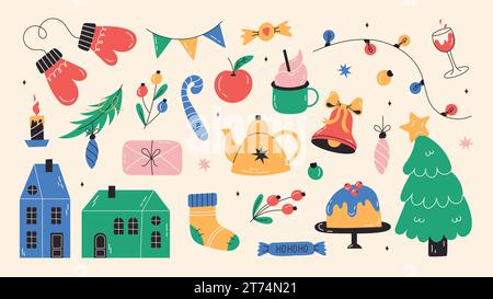 Ensemble d'autocollants mignons de Noël Illustration de Vecteur