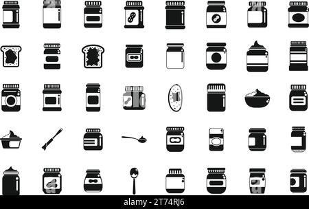 Icônes de beurre de cacahuète ensemble vecteur simple. Plante de pot de noix. Gelée de pain à grignoter Illustration de Vecteur