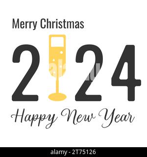 Joyeux Noël, bonne année 2024 logo design Illustration de Vecteur
