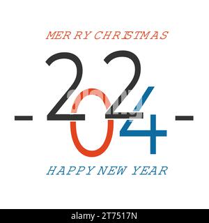 Joyeux Noël, bonne année 2024 logo design. modèle de conception à 2024 numéros. Symbole de Noël 2024. Illustration vectorielle avec logo pour impression. Illustration de Vecteur