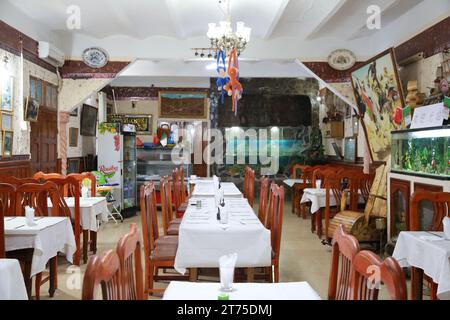 (231113) -- CHIFFA (ALGÉRIE), 13 novembre 2023 (Xinhua) -- une photo prise le 11 octobre 2023 montre l'intérieur du restaurant Monkey Creek à Chiffa, en Algérie. Niché à 60 km au sud de la capitale algérienne Alger, le célèbre restaurant Monkey Creek dans les gorges de Chiffa possède une longue histoire d'un siècle et plus encore. Un mur de photos à l'intérieur présente des personnalités célèbres, dont Napoléon III, le prince Philippe et d'anciens dirigeants algériens qui ont visité le site. Cependant, la pièce maîtresse est un signe chinois qui se lit « Huan Ying Guang Lin' (bienvenue). (CSCEC Algérie/document via Xinhua) À ALLER AVEC la fonctionnalité : les constructeurs chinois Banque D'Images