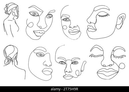 Une ligne dessinant le visage abstrait. Portrait moderne de femme d'art de ligne continue, Great Vector pour affiches, t-shirts, art mural V17 Illustration de Vecteur