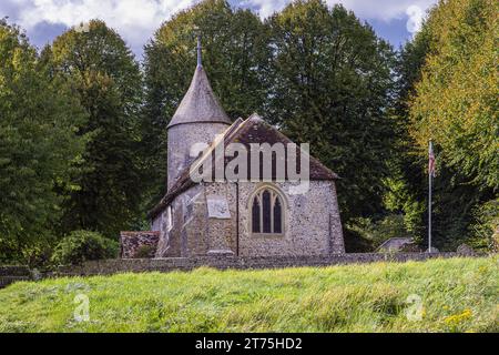 Southease, église St Peter nichée dans les arbres, East Sussex, Angleterre Banque D'Images