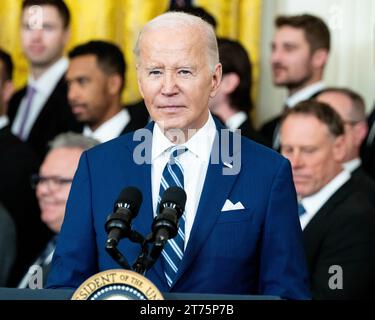 Washington, États-Unis. 13 novembre 2023. Le président Joe Biden s'exprimant lors d'un événement en l'honneur des Golden Knights de Las Vegas à la Maison Blanche. Crédit : SOPA Images Limited/Alamy Live News Banque D'Images