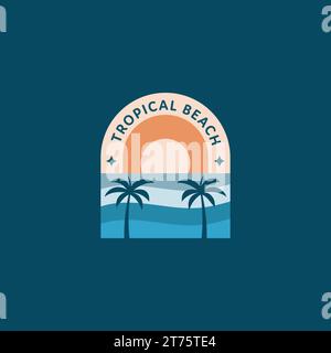 Design de logo de plage tropicale avec modèle vectoriel de deux palmiers Illustration de Vecteur