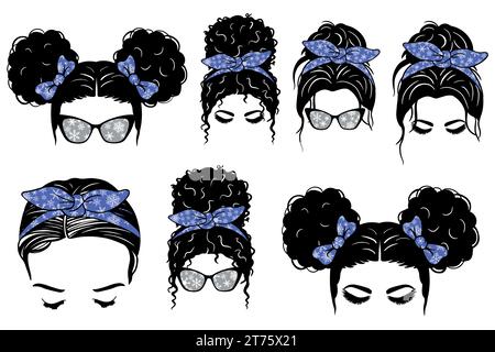 Belle coiffure de femme avec bandeau Snowflake, lunettes de soleil et bandanas dans divers thèmes. Collection d'illustrations vectorielles V37 Illustration de Vecteur