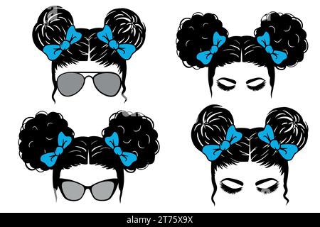 Belle coiffure de femme avec Bows & lunettes de soleil dans divers thèmes. Collection d'illustrations vectorielles V40 Illustration de Vecteur