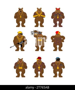 Ensemble de gangsters d'ours. Cool Beast. SWAG gangsta. Rappeur Grizzly Illustration de Vecteur