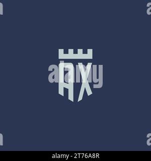 Monogramme de logo AX avec château de forteresse et idées de conception de style bouclier Illustration de Vecteur