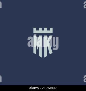 Monogramme de logo MK avec château de forteresse et idées de conception de style bouclier Illustration de Vecteur
