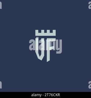 Monogramme logo VF avec château de forteresse et idées de conception de style bouclier Illustration de Vecteur