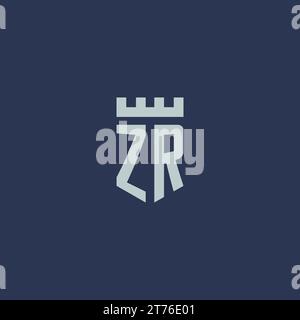 Monogramme de logo ZR avec château de forteresse et idées de conception de style bouclier Illustration de Vecteur
