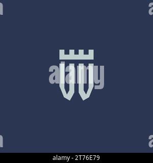 Monogramme de logo VV avec château de forteresse et idées de conception de style bouclier Illustration de Vecteur