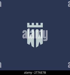 Monogramme de logo WW avec château de forteresse et idées de conception de style bouclier Illustration de Vecteur