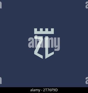 Monogramme de logo ZL avec château de forteresse et idées de conception de style bouclier Illustration de Vecteur