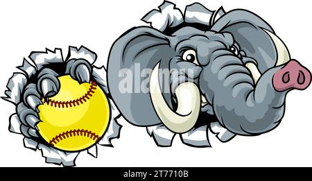 Mascotte de l'équipe de sports d'animaux Elephant Softball Illustration de Vecteur