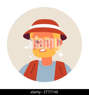 Illustration d'avatar vectoriel 2D souriant pêcheur barbu de clin d'oeil caucasien Illustration de Vecteur