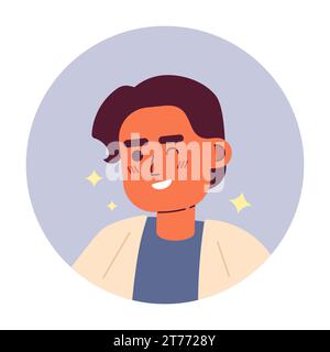 Homme adulte arabe confiant faisant un clin d'œil souriant illustration d'avatar vectoriel 2D. Illustration de Vecteur