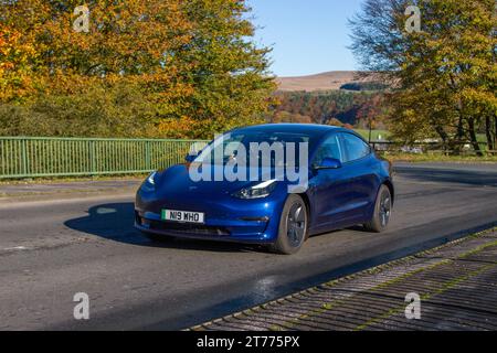 2021 Blue Tesla modèle 3 long Range AWD 100Dkwh Dual Motor Auto Blue car Berline électricité moteur 254 kW. Banque D'Images