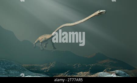 Tanystropheus nageant sous l'eau Banque D'Images