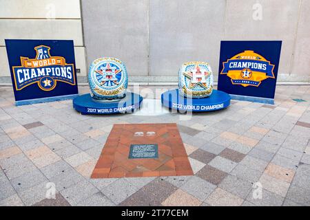 Houston, USA - 20 octobre 2023 : l'équipe de baseball de Houston Astros a remporté le championnat du monde en 2017 et le président Bush a honoré son équipe avec une seconde Banque D'Images