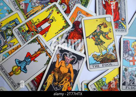 Cartes de tarot Rider Waite non triées des Arcanes majeurs Banque D'Images