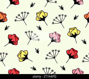 Fleurs, floristique, floweret et floral, fond vectoriel sans couture et motif. Magasin de fleurs, magasin de fleuriste, floraison, floraison et floristique, vecteur Illustration de Vecteur