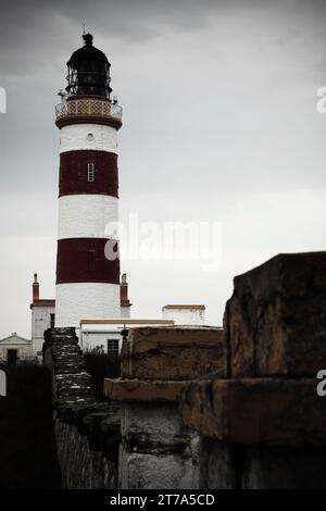 Pointe du phare d'Ayre, conçu par Robert Stevenson, île de Man Banque D'Images