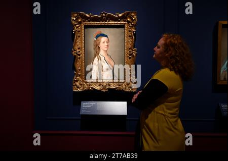 Londres, Royaume-Uni. Jean-Etienne Liotard « Lady Anne Somerset, plus tard comtesse de Northampton ». Découvrez Liotard & The Family Breakfast, réunit le chef-d’œuvre pastel de l’artiste suisse Jean Etienne (1702-1789) peint à Lyon en 1754, avec la copie à l’huile peinte en 1773.l’exposition se déroule du 16 novembre 2023-03 au 2024 mars dans la salle Sunley de la Galerie nationale. Londres. Crédit : michael melia/Alamy Live News Banque D'Images