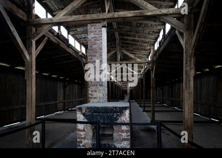 Brzezinka, Pologne - 17 juillet 2023 : intérieur de la caserne Mémorial et musée Auschwitz-Birkena. Ancien camp de concentration et d'extermination nazi de Germani en Pologne Banque D'Images