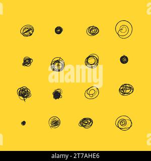 La collection noire forme des points et des gouttes. Ensemble de cercles de doodle dessinés à la main dans un style grunge. Griffonner le cercle et le point de griffonner. Illustration vectorielle pour Illustration de Vecteur