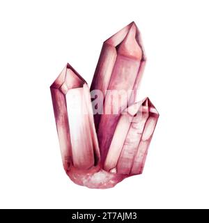 Illustration de marqueur de pierre précieuse dessinée à la main dans le style aquarelle. Agate, diamant et améthyste tranche de cristal minéral isolé sur fond blanc. Clip art Banque D'Images