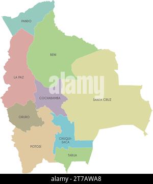 Carte vectorielle de la Bolivie avec départements et divisions administratives. Calques modifiables et clairement étiquetés. Illustration de Vecteur