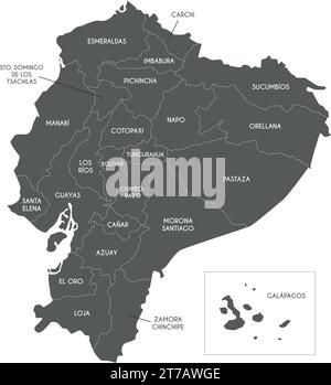 Carte vectorielle de l'Équateur avec les provinces et les divisions administratives. Calques modifiables et clairement étiquetés. Illustration de Vecteur