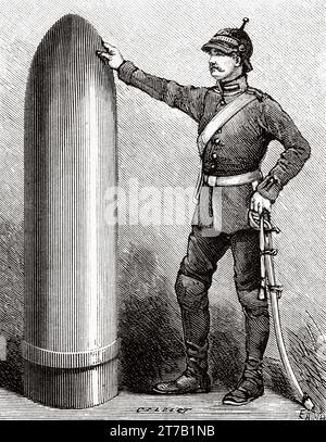 Projectile de 1500 kilogrammes d'un canon Krupp en cours de fabrication. Illustration ancienne de la nature 1887 Banque D'Images