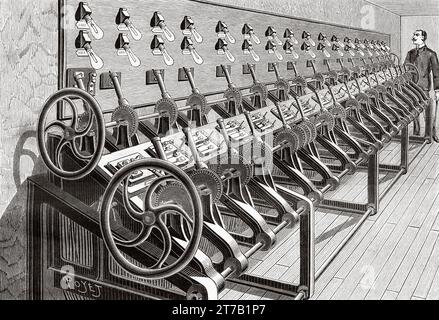 Salle électrique. Lumière électrique à l'Opéra de Paris, France. Illustration ancienne de Louis Poyet (1846-1913) tirée de la nature 1887 Banque D'Images