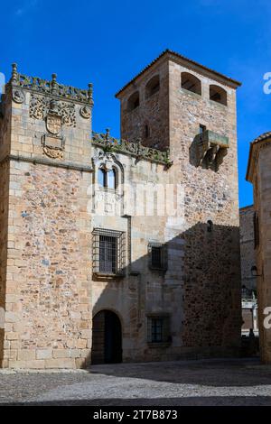 Europe, Espagne, Estrémadure, Cáceres, le Palais los Golfines de Abajo (Palacio de los Golfines de Abajo, Musée du Patrimoine) Banque D'Images