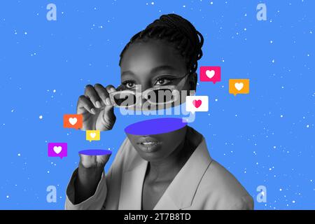 femme africaine à la tête coupée et aime les messages, le collage conceptuel Banque D'Images