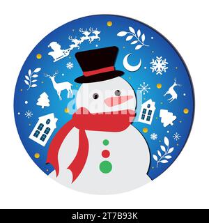 Bannière d'art de papier d'hiver avec le personnage de bonhomme de neige et les objets de noël vecteur Illustration de Vecteur