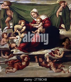 Madonna in gloria col Bambino e San Giovannino - Madonna in Glory with Child and Saint John 1525 Fine Art Museum, Museo di Capodimonte, Naples, Italie. Banque D'Images