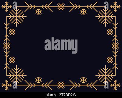 Cadre de noël Art déco avec flocons de neige. Bordure linéaire vintage Art Line. Créez un modèle pour les invitations, les dépliants et les cartes de vœux. Le style de Illustration de Vecteur