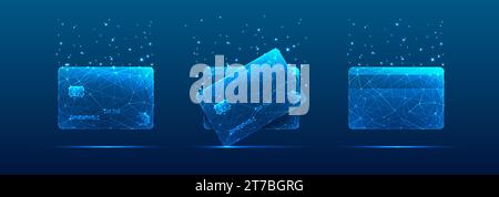 Cartes bancaires de crédit en bleu futuriste sur un fond de technologie. Illustration de Vecteur