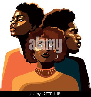 Mois de l'histoire noire les gens à la peau sombre se tiennent ensemble fièrement levant la tête.Vector illustration 2D isolé sur un fond blanc. Illustration de Vecteur