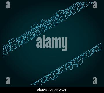 Illustration vectorielle stylisée d'un pneu de tronçonneuse et d'une chaîne de tronçonneuse en gros plan Illustration de Vecteur