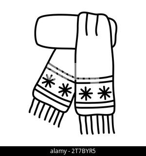 Écharpe bleue chaude avec flocons de neige, accessoires d'hiver, illustration vectorielle plate de style doodle pour livre de coloriage pour enfants Illustration de Vecteur