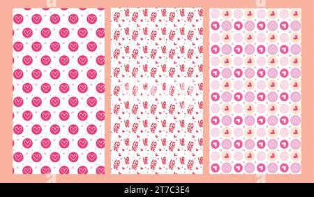 Ensemble d'affiches vectorielles de motif sans couture de Saint-Valentin. La Saint-Valentin forme de coeur et aime la typographie collection de paquets d'emballage cadeau. Illustration vectorielle Illustration de Vecteur