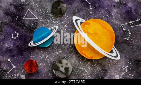 Planets plats composition de papier créatif planètes Banque D'Images