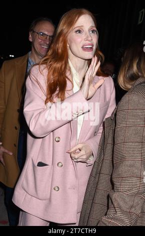New York City, NY, États-Unis. 14/11/2023, Jessica Chastain assiste à une projection et à une conférence pour son film Memory à la Robin Williams Foundation le 14 novembre 2023 à New York, NY, USA. Photo de MM/ABACAPRESS.COM crédit : Abaca Press/Alamy Live News Banque D'Images