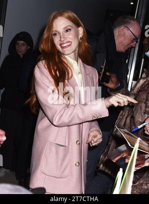 New York City, NY, États-Unis. 14/11/2023, Jessica Chastain assiste à une projection et à une conférence pour son film Memory à la Robin Williams Foundation le 14 novembre 2023 à New York, NY, USA. Photo de MM/ABACAPRESS.COM crédit : Abaca Press/Alamy Live News Banque D'Images